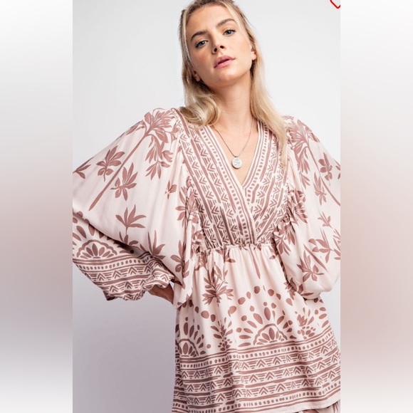 811 ❤️ EASEL RAYON CHALLIS SURPLICE WOVEN BABYDOLL TUNIC - Picture 4 of 5